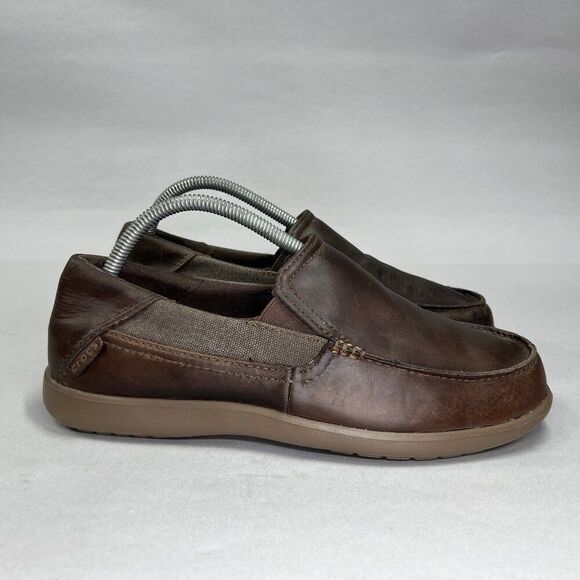 Crocs Santa Cruz 2 Luxe Shoes Men's Size 8 Brown Leather Slip On Loafers - Picture 1 of 11